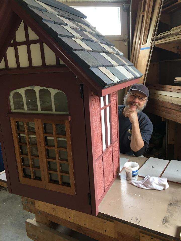 Mark Klobas working on the Little Library